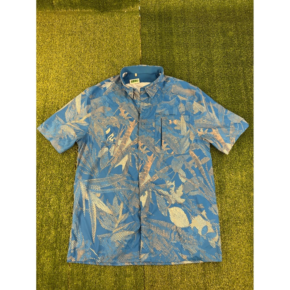 Under Armour Mens Blue Abstract Palm Print Short Sleeve Polo Shirt Large